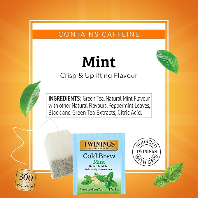 Twinings Mint Green Cold Brew Iced Tea Bags, 20 Count (Pack of 6), Unsweetened Flavoured Green Tea