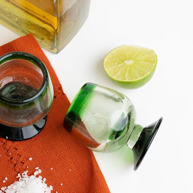 Authentic Mexican Tequila Hand Blown Shot Glasses - Set of 4-2 oz - Mini Glass Snifters - Heavy