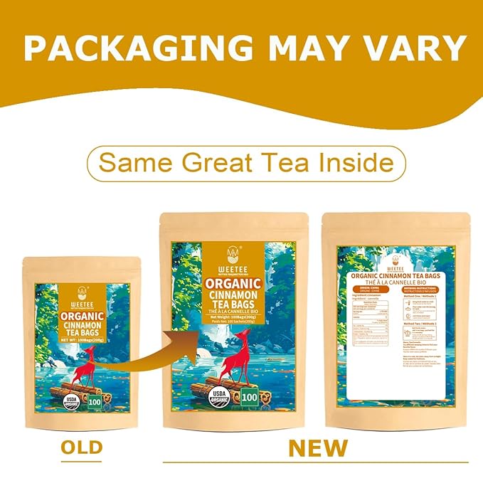 WT WEETEE Organic Cinnamon Tea Bags, Made with 100% Natural & Pure Cinnamon, Natural Caffeine-free