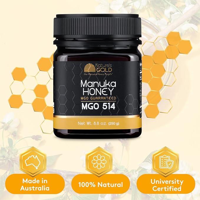 Nature’s Gold Raw Manuka Honey, MGO 514+ | Authentic MGO, Australian Honey, Non-GMO, 100% Pure