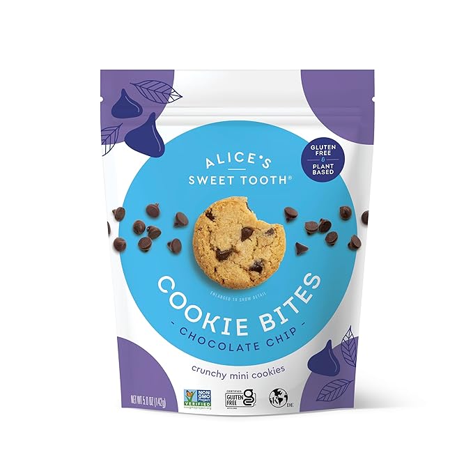 Alice's Sweet Tooth Chocolate Chip Cookie Bites - Gluten-Free, Vegan, Crunchy Mini-Cookies