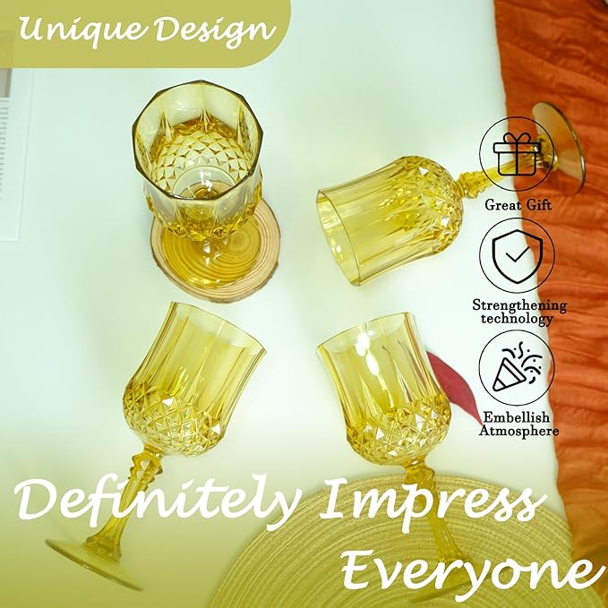 Plastic Wine Glasses，Plastic Goblets Vintage Style Cordial Drinking Glasses for Wedding Reception