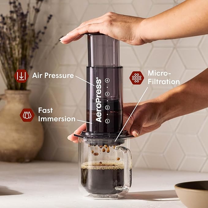 AeroPress Clear Black Coffee Press – 3 In 1 Brew Method Combines French Press, Espresso, Full