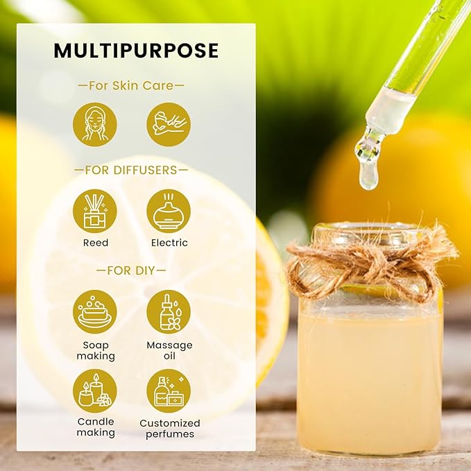 yethious Lemon Essential Oil Lemon Essential Oill for Diffuser, Perfume, Body, Skin, Hair, Candle