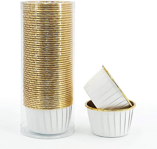 Party Hippo Cupcake Cups, 3.5 Oz 50 pcs Disposable Foil Muffin Liners, Gold Baking Cups, Ramekin
