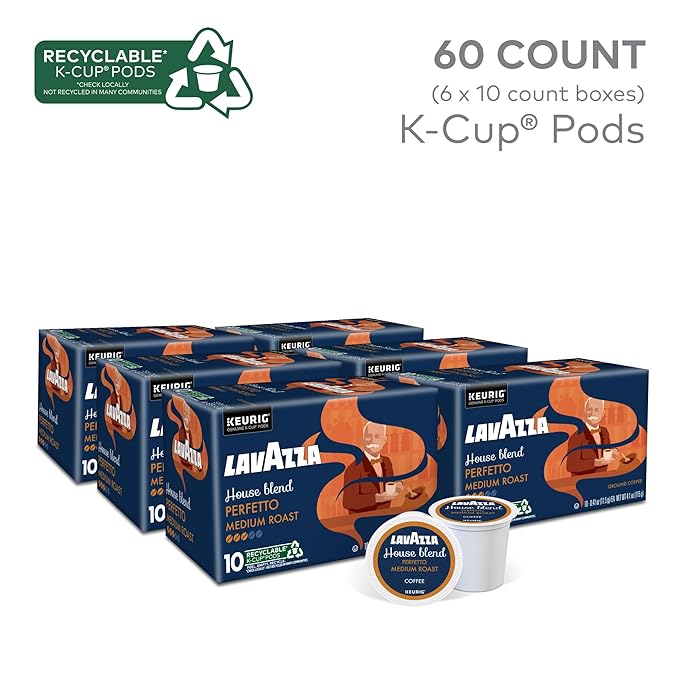 Lavazza House Blend Perfetto, Single-Serve Keurig K-Cup Pods, Medium Roast Coffee, 60-Count Box (6