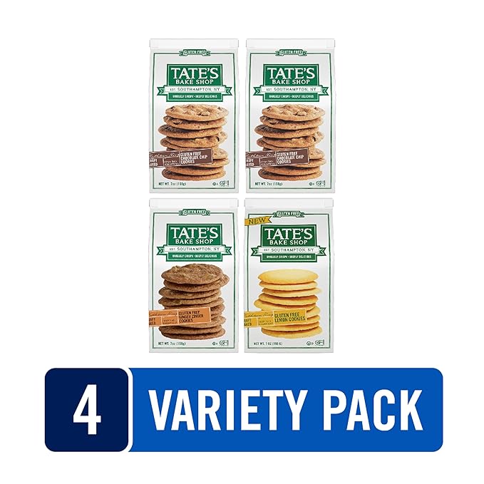 Tate's Bake Shop Gluten Free Cookies Variety Pack, Lemon, Ginger Zinger and Chocolate Chip Cookies