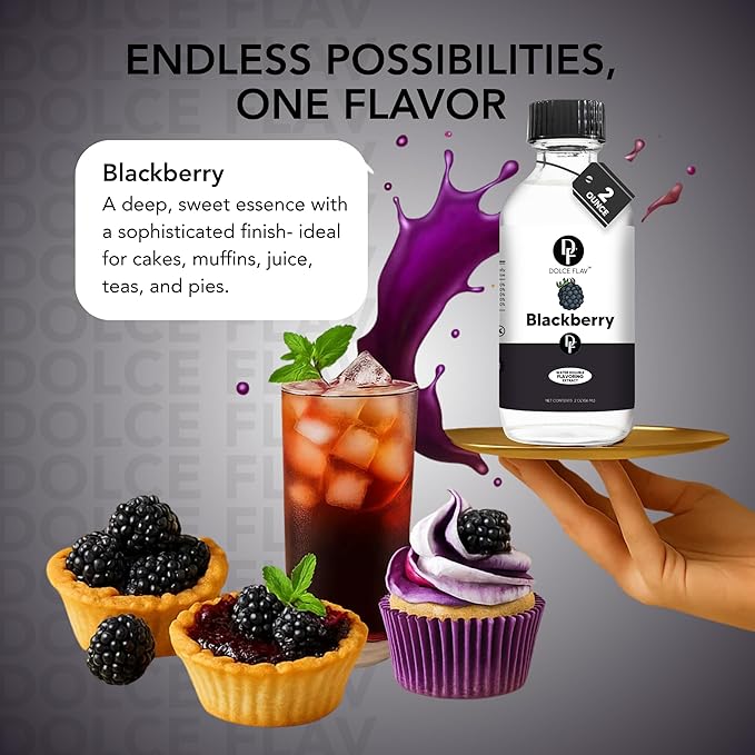 Dolce Flav Blackberry Extract - 2 Ounce Water-Soluble Multipurpose Flavoring Ideal for Baked Goods