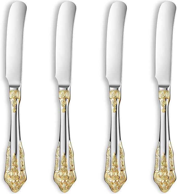 KEAWELL Gorgeous 6.9" Butter Spreader, 18/10 Stainless Steel, Set of 4, Gold Accent Butter Knife