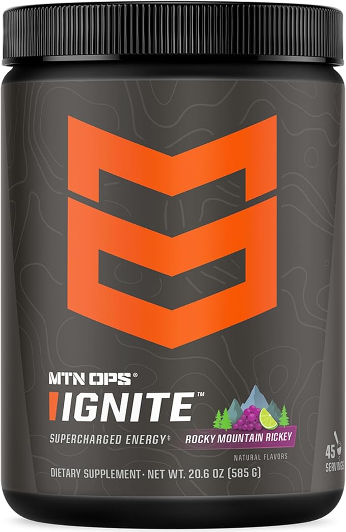 MTN OPS Ignite Energy Drink Powder, Gluten Free Nootropic Supplement Drink Mix, L Arginine, L