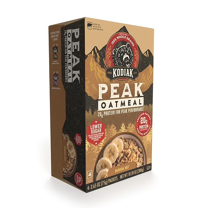Kodiak Cakes Peak Instant Oatmeal Packets, Banana Nut, High Protein,100% Whole Grains, 6 box with 4
