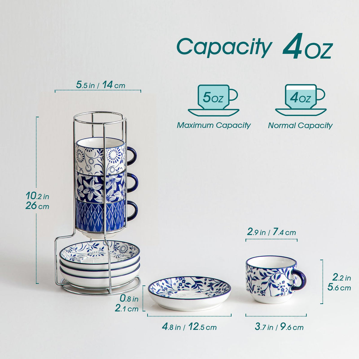 vancasso 4 OZ Porcelain Espresso Cups Set of 4, Stackable Cappuccino Cups