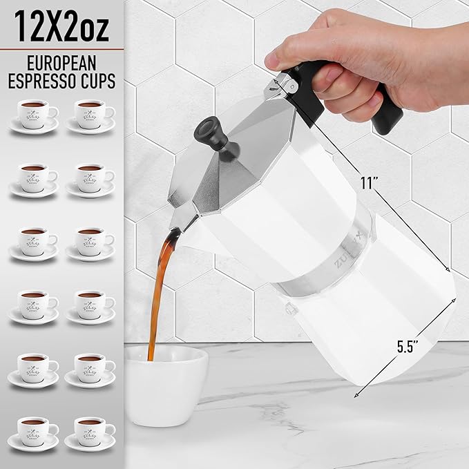 Zulay Moka Pot Espresso Stovetop Coffee Maker - Leak-Proof, Stainless Steel, Easy to Clean, Heat