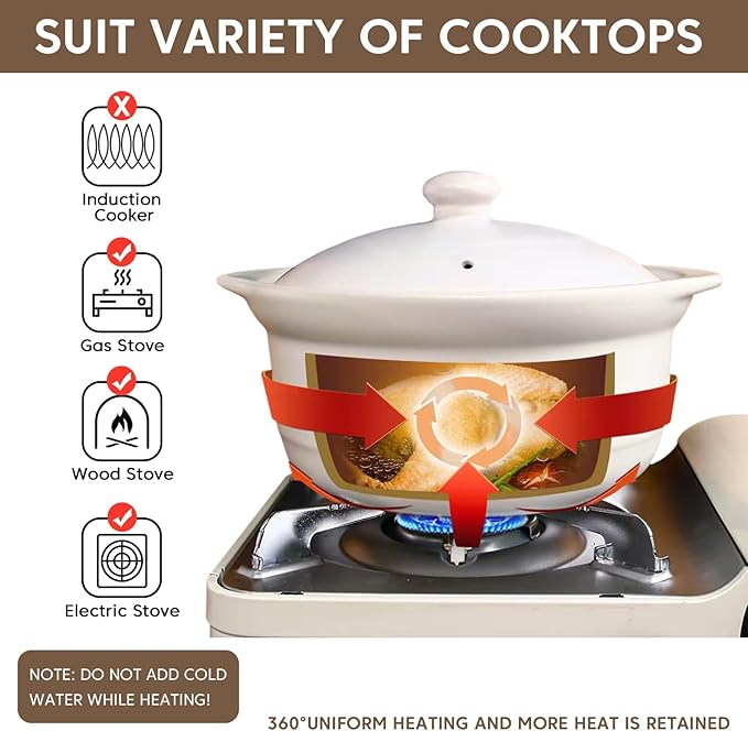 InfiOne Ceramic Pots Ceramic Soup Pot with Lid Ceramic Cookware Stockpot Rice Pot Clay Pot for