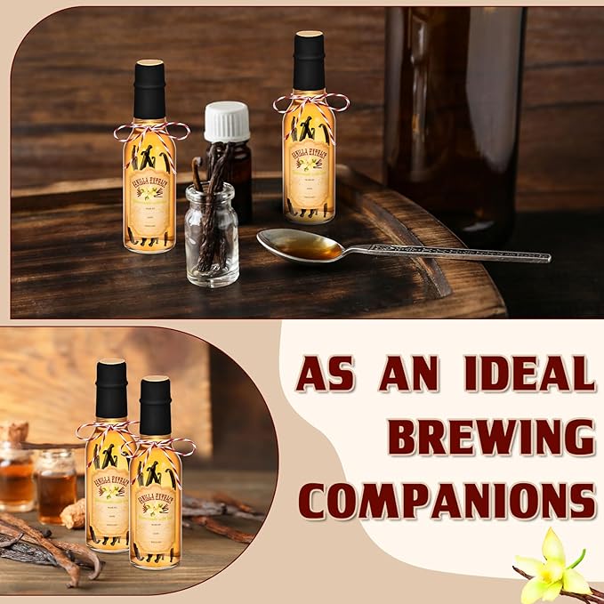 Tioncy 16 Pcs Vanilla Extract Bottles for Homemade Vanilla Jar Glass Bottle with Cap, Shrink Band
