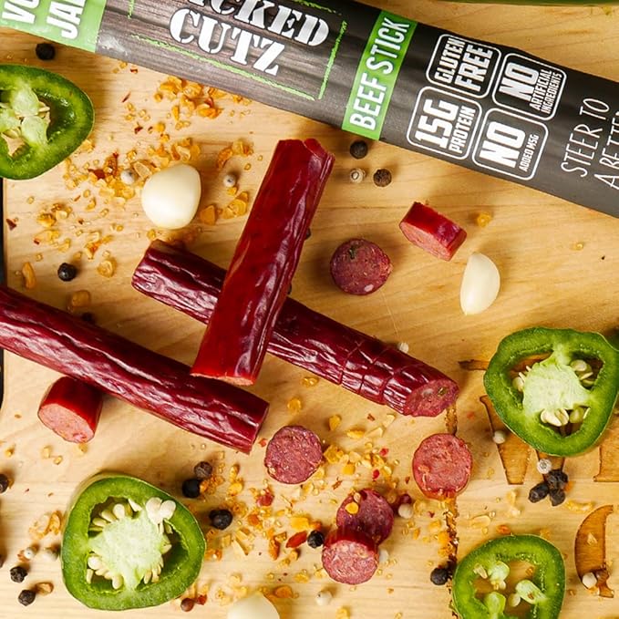 Wicked Cutz Beef Sticks Variety Pack, 4 Flavors & 15g Protein Per Meat Stick, Tender & Easy to Chew