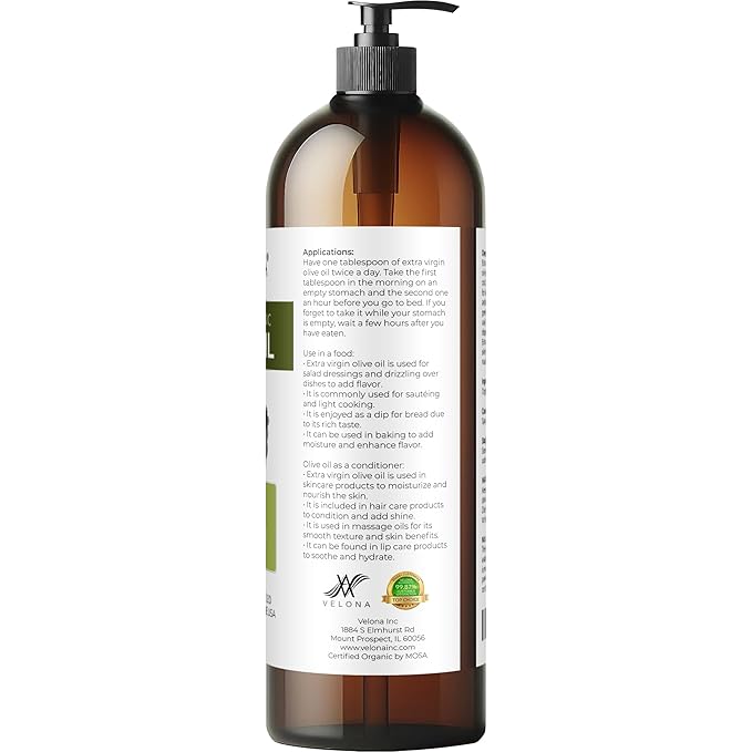 Olive Oil Extra Virgin Organic UNREFINED Cold Pressed VELONA (32oz)