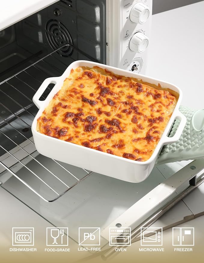 Sweejar 8x8 Baking Pan,Ceramic Casserole Dishes for Oven with Double Handlesï¼? QT Square Cake