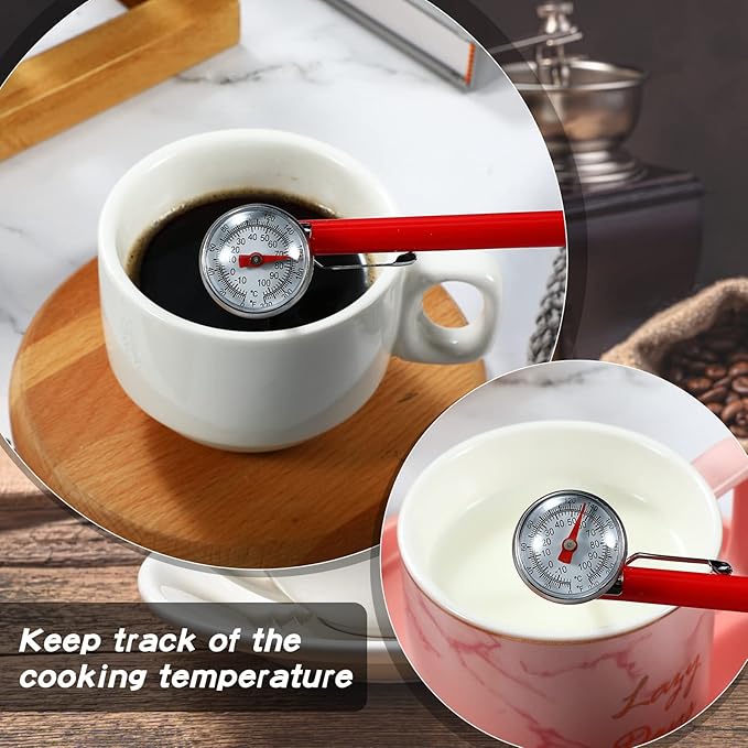 Xuhal 12 Pcs Stainless Steel Kitchen Thermometer with 5 Inch Long Stem 1 Inch Dial Thermometer Milk