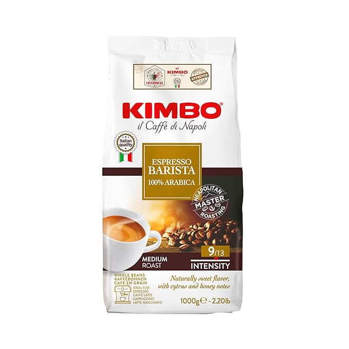 Kimbo Espresso Barista 100% Arabica | Whole Bean Coffee | Medium Roast | 9/13 Intensity | Naturally