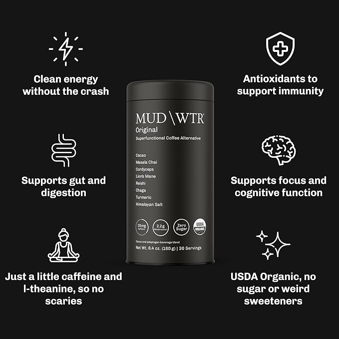 MUDWTR Original Mushroom Coffee Alternative | 2,240mg USA Grown & Adaptogenic Mushrooms | USDA