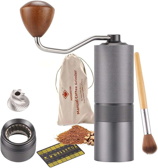 Popsweet C38 Manual Coffee Grinder With Detachable Stainless Steel Tapered Outer Burrs, Grinding