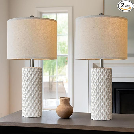 26" Tall Table Lamp for Living Room -Vintage White Lamps Set of 2 Modern Ceramic Lamps for Night