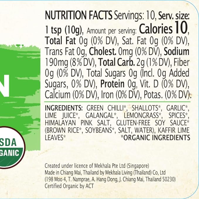 Mekhala Organic Thai Green Curry Paste. VEGAN. GLUTEN-FREE. SUGAR FREE. Versatile. HOT (6X3.53oz)