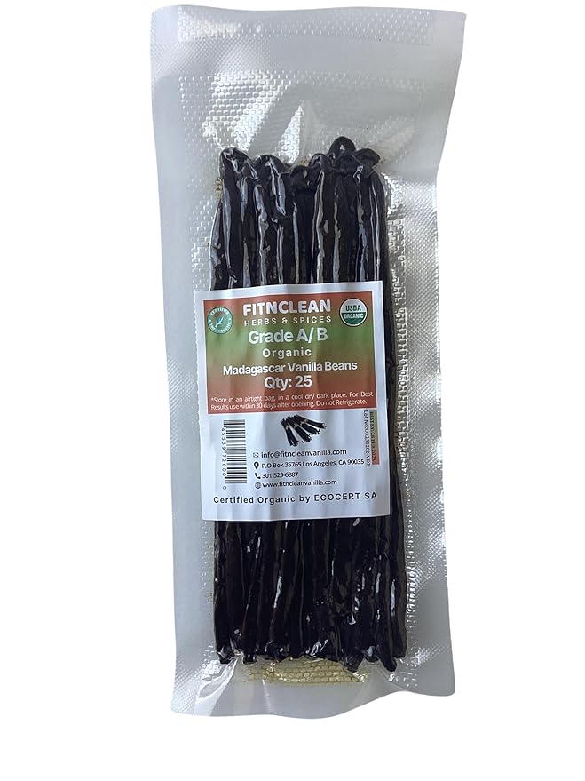 25 Organic Madagascar Vanilla Beans Grade A/B. Certified USDA Organic. Bulk for Extract and
