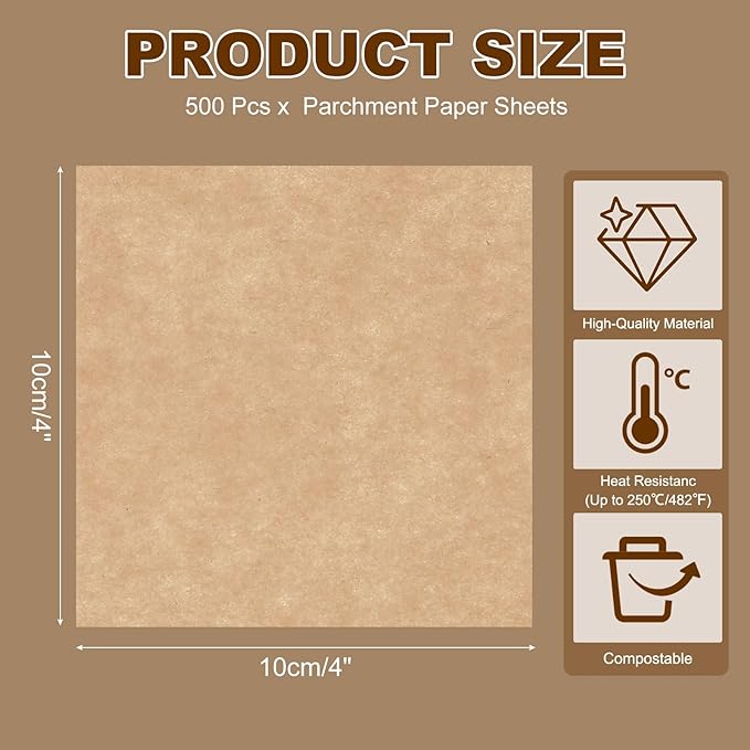 uxcell 500 Pcs Unbleached Parchment Paper Baking Sheets Squares, 4 Inch Hamburger Patty Paper, Non