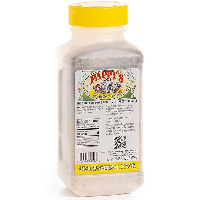 Pappy's Lemon Pepper - Zesty Seasoning for Grilled Chicken, Fish, Shrimp, Roasted Vegetables, and