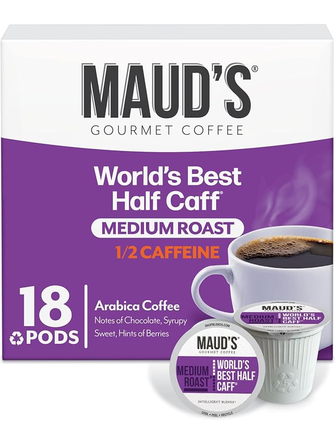 Maud's Half Caff Coffee Pods, 18 ct, Medium Roast Coffee in Recyclable Single Serve Pods – 100%