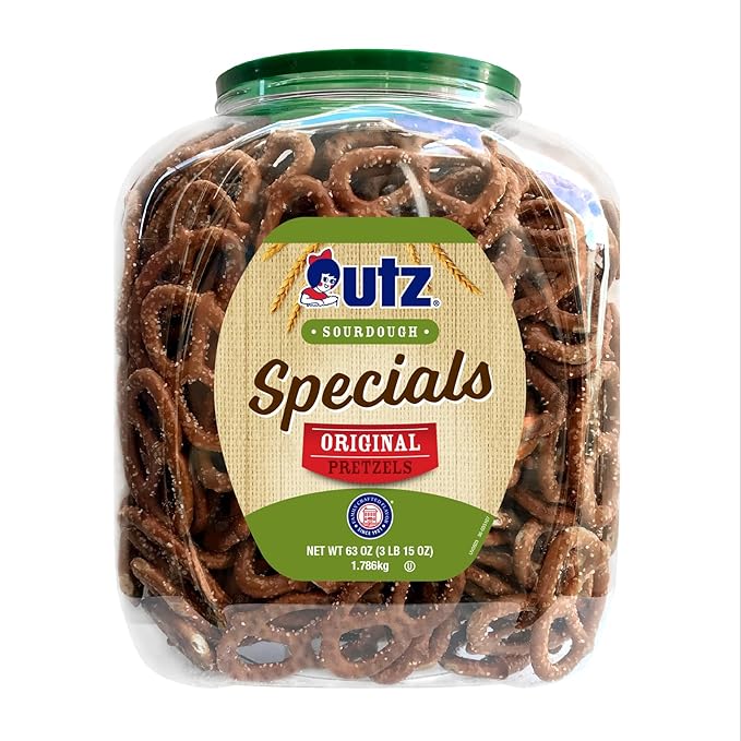 Utz Sourdough Specials Pretzels, Original, 63 oz. Barrel, Classic Pretzel Knot with Rich Sourdough