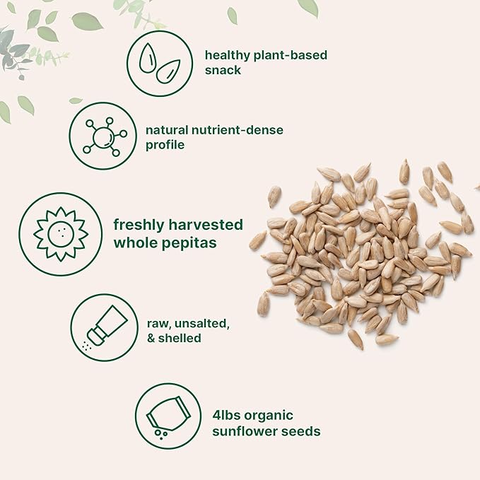 Organic Sunflower Seeds, 4lbs | Raw, Unsalted, & Shelled – Whole Kernels | Low Carb Snack | Great