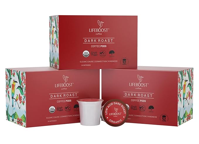 Lifeboost Dark Roast Low Acid Coffee K Cups - Single Origin Mold Free Non-GMO Organic Coffee Pods