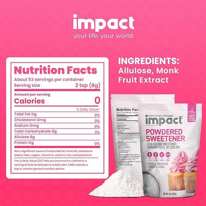 Impact Powdered Sweetener - Allulose, White Monk Fruit Blend ??Zero Calorie and Carb