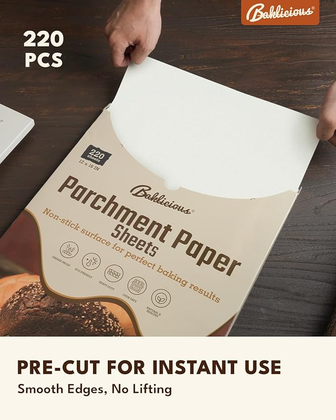 220 Pcs 12x16 In Parchment Paper Sheets, Baklicious Pre-cut Non-Stick Parchment Baking Paper for