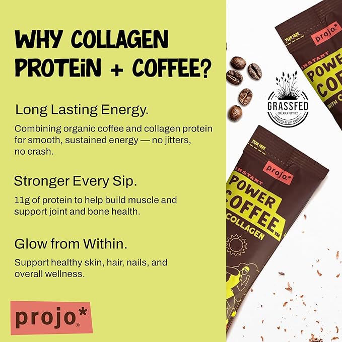 Projo* Power Coffee – Instant Coffee with 11g Protein – Grass-Fed Hydrolyzed Bovine Collagen &