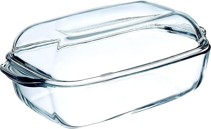 Simax Glass Casserole Baking Dish: Clear Glass Round Casserole Dish with Lid and Handles,Covered