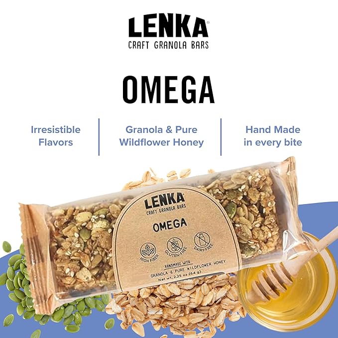 Lenka Bars - Omega Snack Bars, Gluten Free, High Fiber, Kosher, Wholesome, No Artificial Flavors