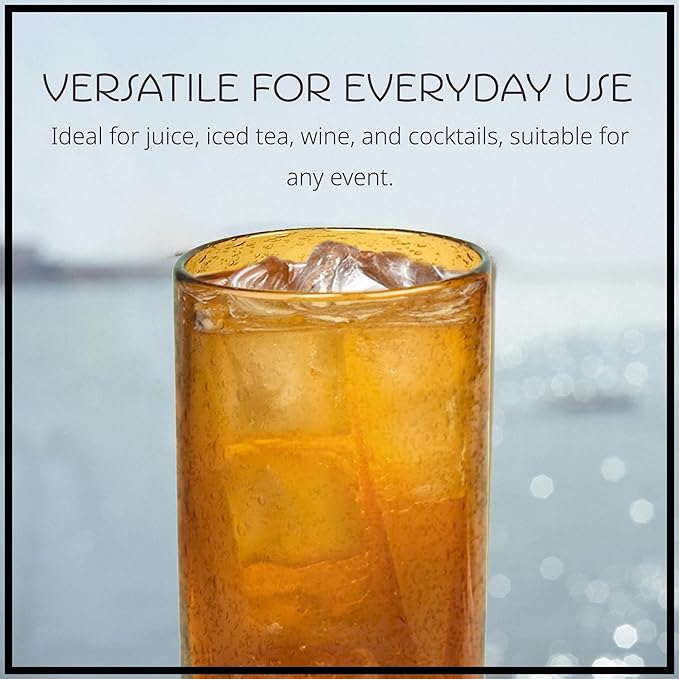 Artland 17oz Highball Tumbler, Set of 4 | Iris Seeded Design, Amber | Drinking Glass for Parties