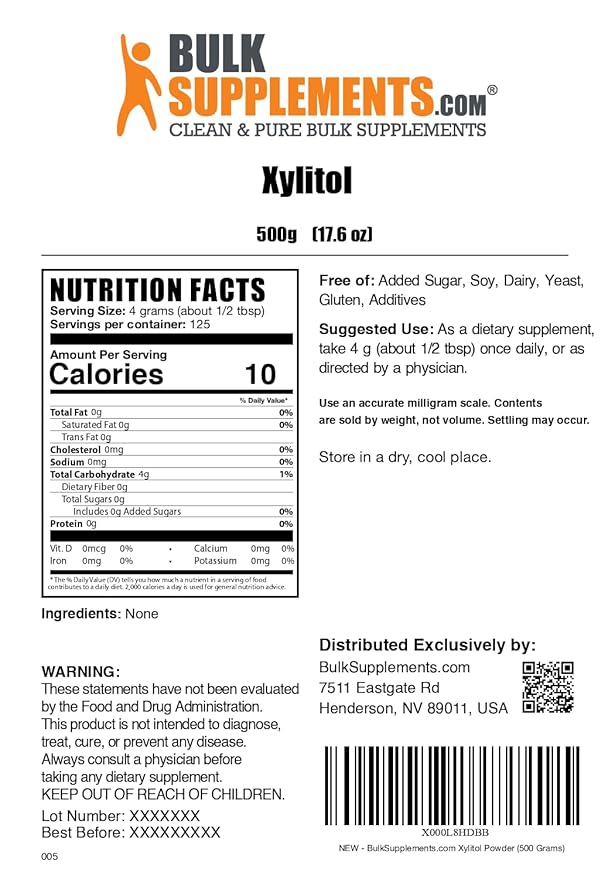 BulkSupplements.com Xylitol Powder - Natural Sugar Substitute & Sugar Alternative - Sweetener For