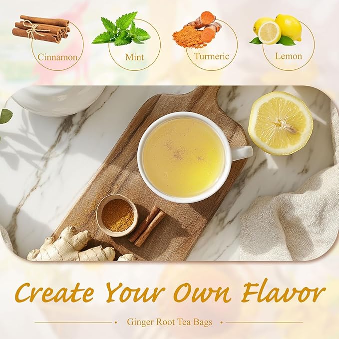 WT WEETEE Ginger Tea Bags, 100 Count Pure Ginger Root Tea, Warm & Spicy, Natural Caffeine Free