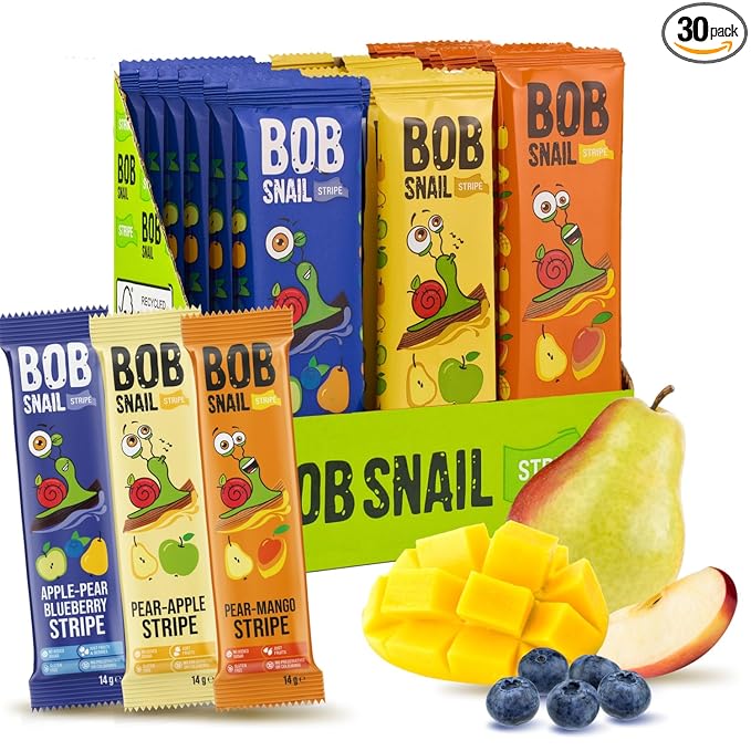 BOB SNAIL Healthy Organic Fruit Snacks for Kids and Adults ??30 Organic Fruit Leather Snacks with