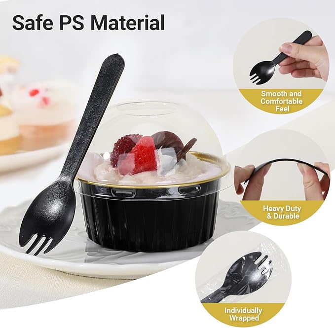 EUSOAR Creme Brulee Ramekins Disposable, 60pcs 5oz Foil Baking Cups with Lids and 60pcs Sporks