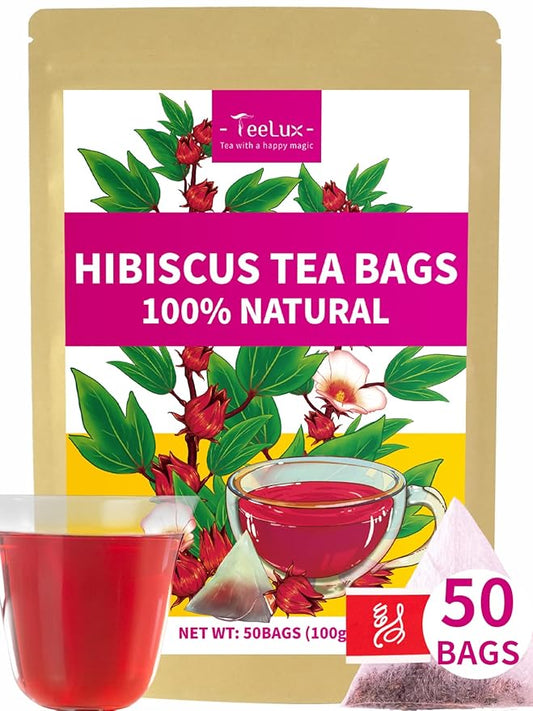 TeeLux Hibiscus Tea Bags, Natural Hibiscus Flowers Herbal Tea, Caffeine Free, Refreshing Tart