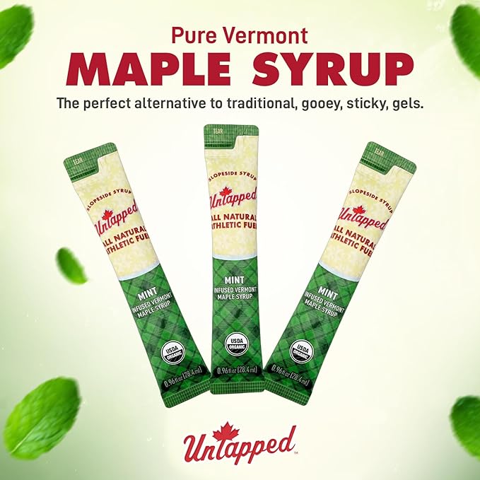 UnTapped Mint Maple Syrup Energy Gels 20 Gels | Organic Pure Vermont Maple Syrup with Real Mint |