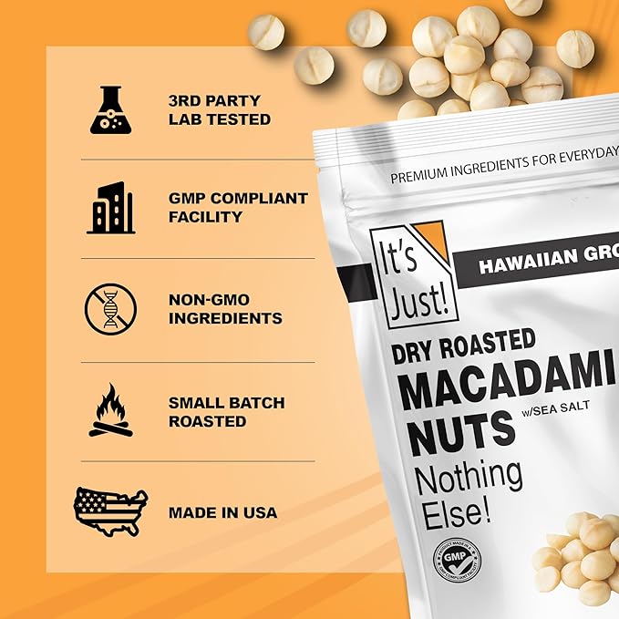 It's Just - Hawaiian Macadamia Nuts (1.5lbs), Small Batch Dry Roasted in USA, Lightly Salted, Keto