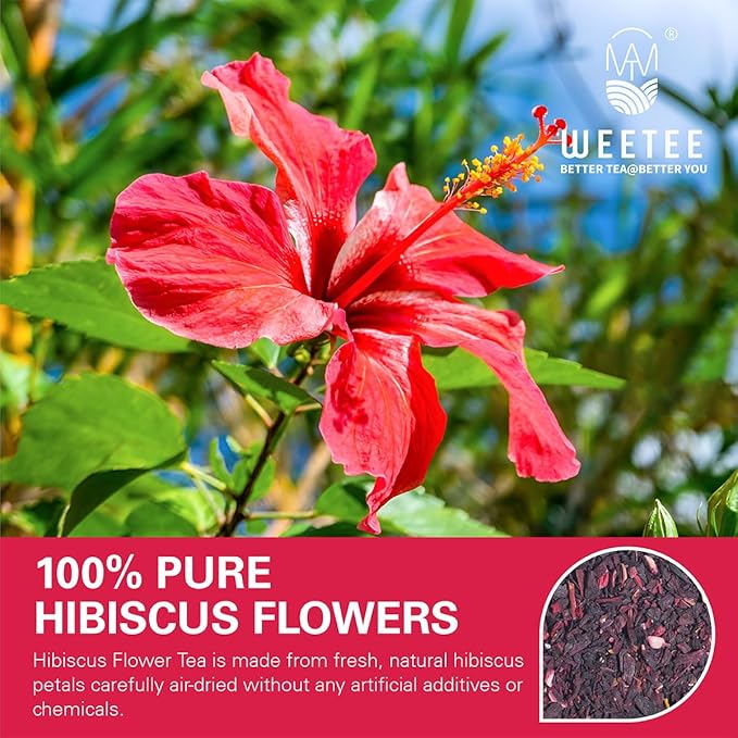 WT WEETEE Hibiscus Tea Bags, Made with 100% Pure Hibiscus Flowers, Natural Caffeine-free Herbal