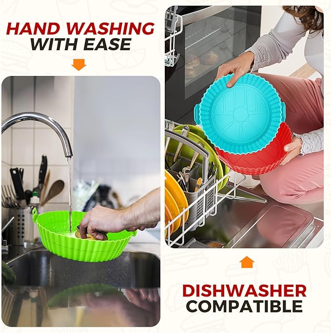 Buauty 3 Pack Air Fryer Silicone Liners 8inch Air Fryer Silicone Pot Reusable Food Grade Silicone